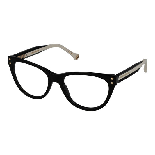 Carolina Herrera Black Women Glasses Frame, full-rim acetate cat eye with demo lenses, includes branded case.