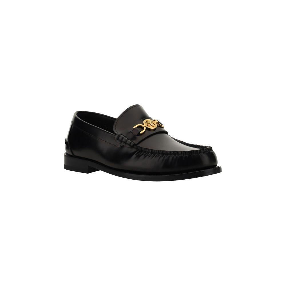 Versace Black Calf Leather Bos Taurus Slip-On Loafers
