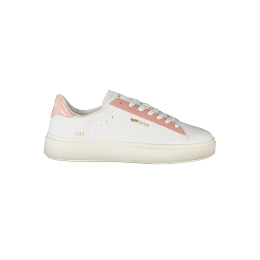 Gas White Polyester Women Sneaker with pink accents and Gas logo, chic and durable design for trendy footwear style.