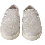 Dolce & Gabbana White Leather Lace Slip On Loafers Shoes WOMAN SNEAKERS