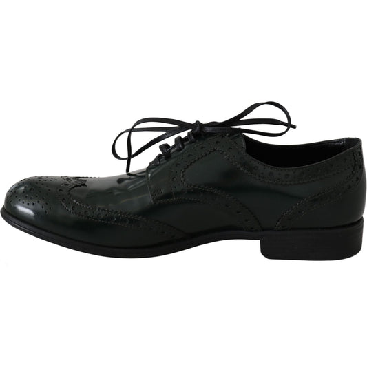 Dolce & Gabbana Elegant Green Brogues Oxford Wingtip Flats Dolce & Gabbana Black