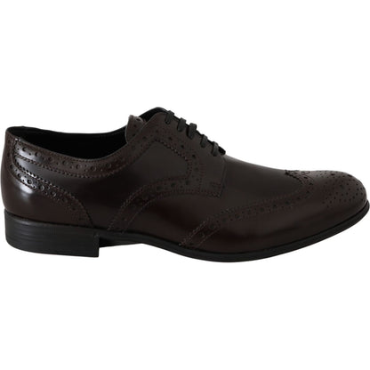 Dolce & Gabbana Brown Leather Broques Oxford Wingtip Shoes