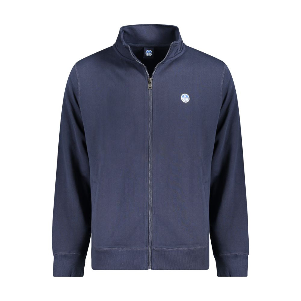 North Sails Blue Cotton Men Sweater with pockets and zip closure showcasing the brand logo on the front in a casual luxury style.