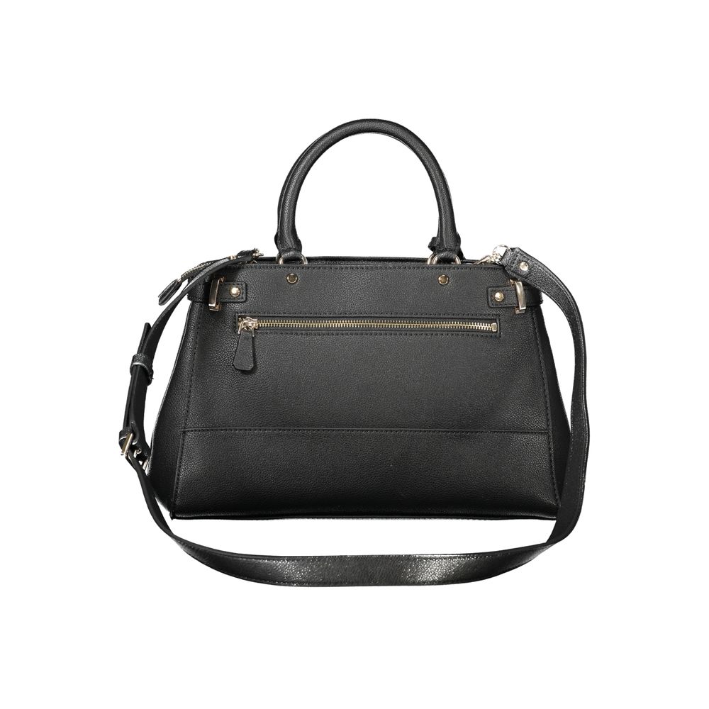 Alt Tag: Guess Jeans Black Polyethylene Handbag with adjustable strap, external zipper pocket, and dual handles.