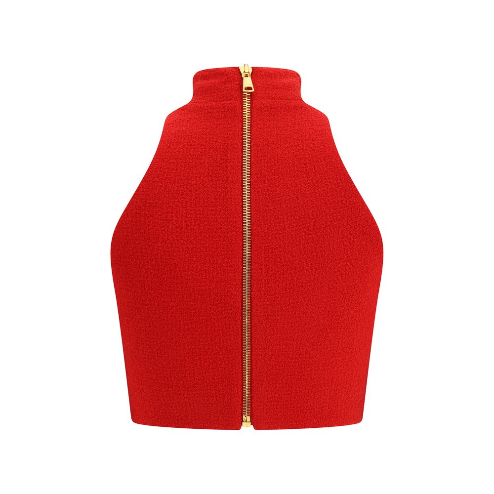 Balmain Red Fleece Wool Top
