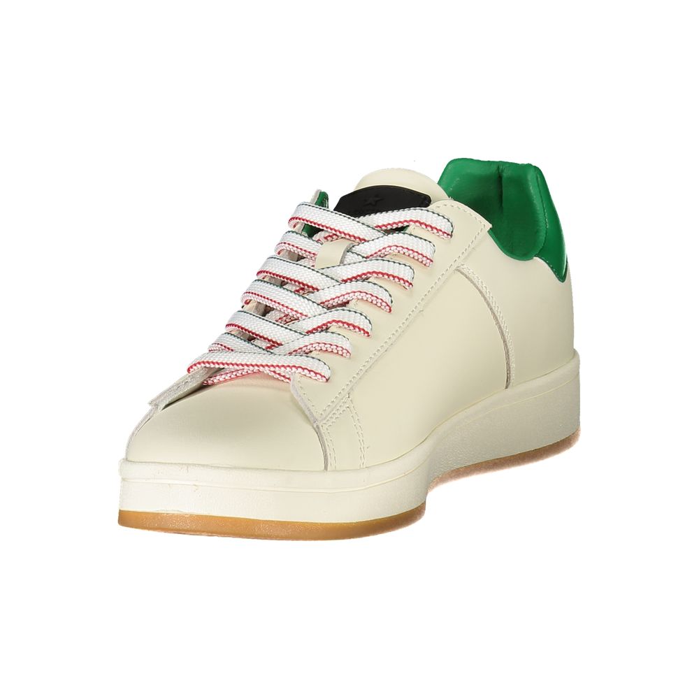 Esercito 1659 White Leather Men Sneaker with green accents and brand logo, showcasing bold style and craftsmanship in white and green.