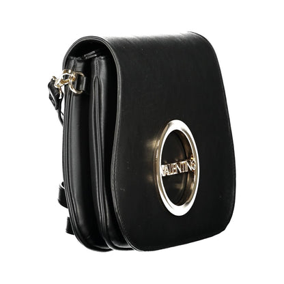 Mario Valentino Black Polyethylene Handbag with adjustable strap and logo, featuring two compartments and internal pockets.