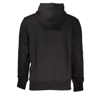Back view of Calvin Klein Black Cotton Men Sweater hoodie with a sleek design, featuring plush cotton blend fabric and iconic logo.
