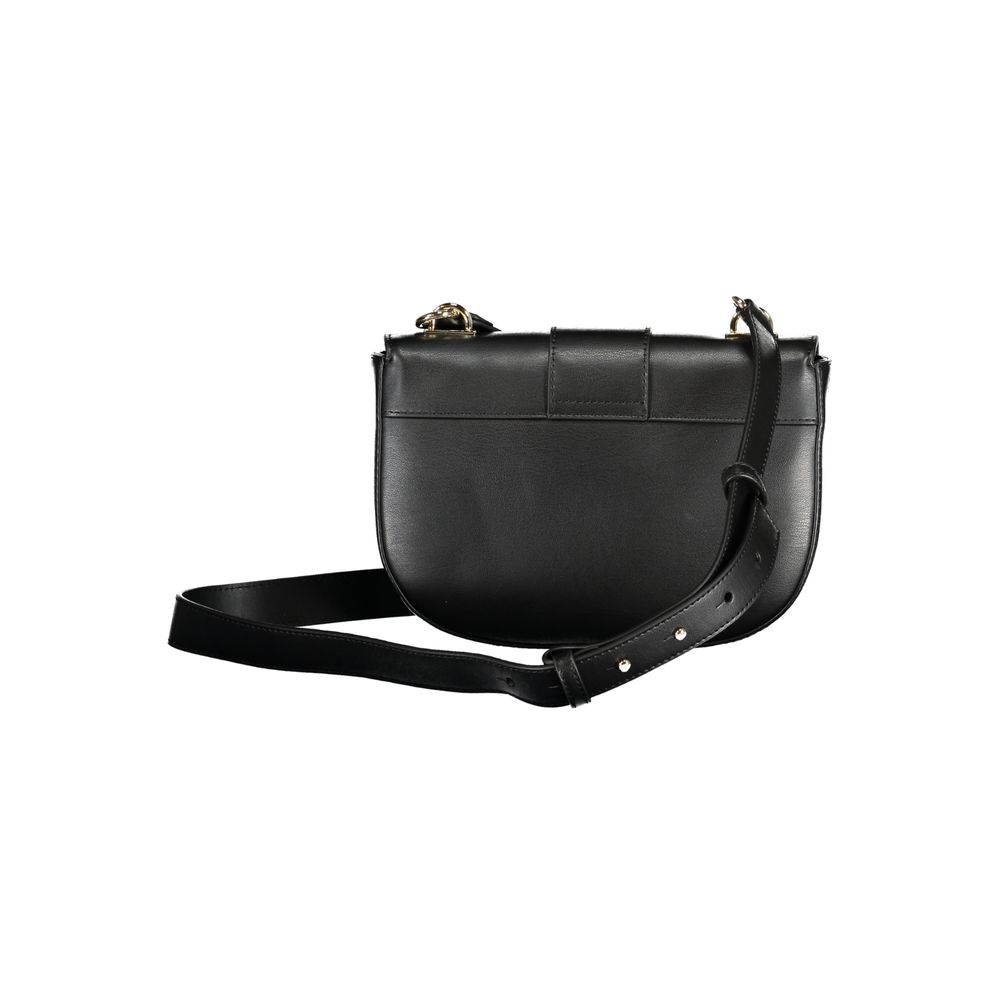 Tommy Hilfiger Black Polyethylene Handbag with adjustable shoulder strap and snap closure, featuring two internal pockets and contrast details.