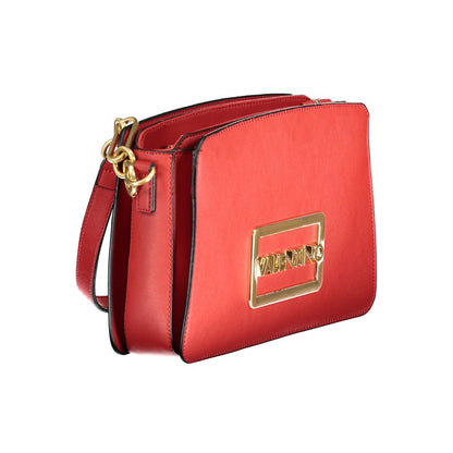 Mario Valentino Red Polyethylene Handbag with adjustable strap, logo, and multiple compartments.