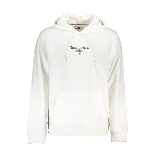 Front view of Tommy Hilfiger White Cotton Men Sweater with hood and brand logo