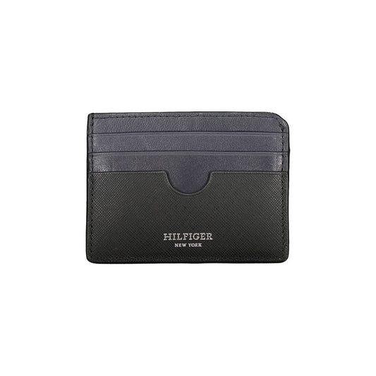 Tommy Hilfiger Black Leather Wallet featuring card holder with contrast details and logo