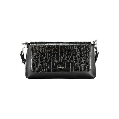 Calvin Klein Black Polyester Handbag with adjustable strap, automatic closure, and contrast details.