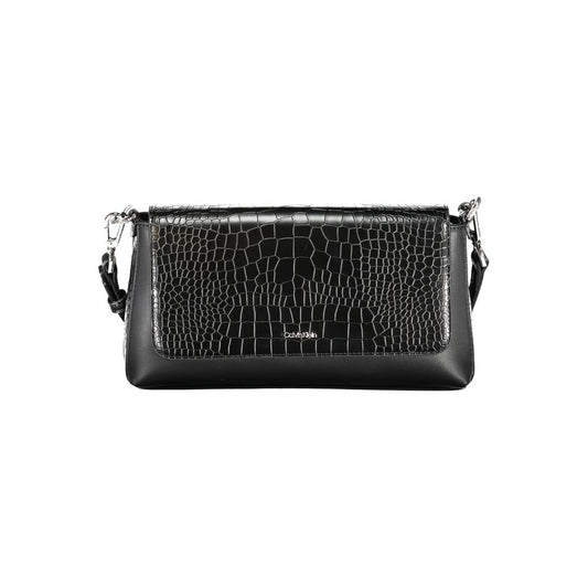 Calvin Klein Black Polyester Handbag with adjustable strap, automatic closure, and contrast details.