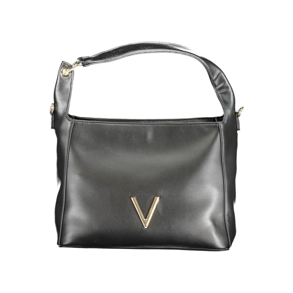 Alt Tag: Mario Valentino Black Polyethylene Handbag with logo, adjustable strap, internal pocket, zip closure