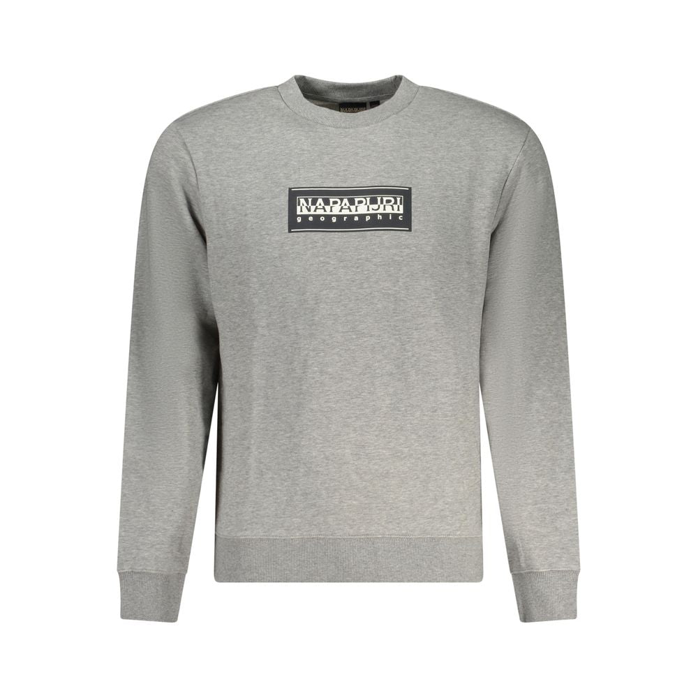 Napapijri Gray Cotton Men Sweater with logo, classic fit, and crew neck, perfect for urban style, crafted from premium cotton-polyester blend.