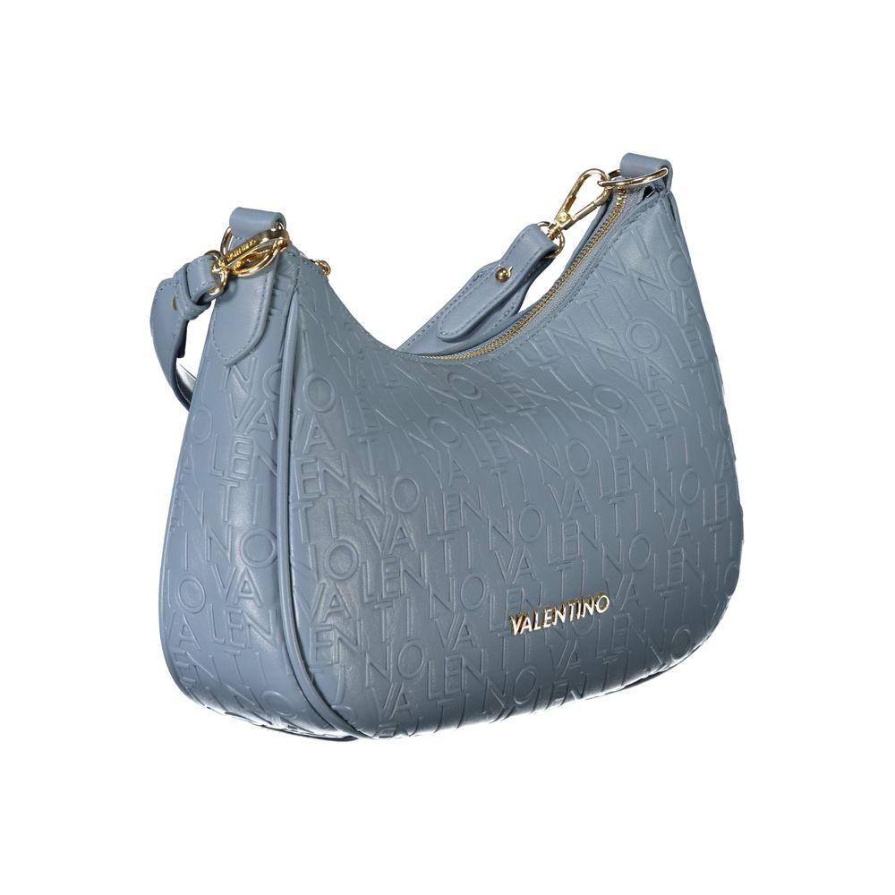 Mario Valentino Blue Polyethylene Handbag with logo, adjustable strap, zip closure, and contrasting details.