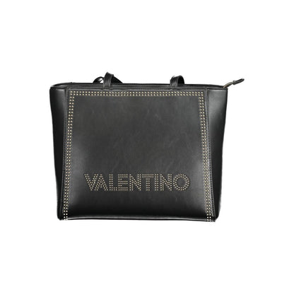 Mario Valentino Black Polyethylene Handbag with two handles, zip closure, and logo, featuring internal pockets and recycled material.