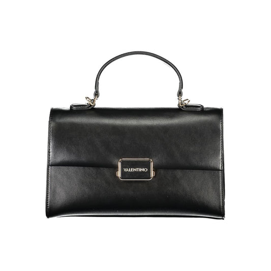 Mario Valentino Black Polyethylene Handbag with handle, adjustable strap, two compartments, logo, and snap closure.