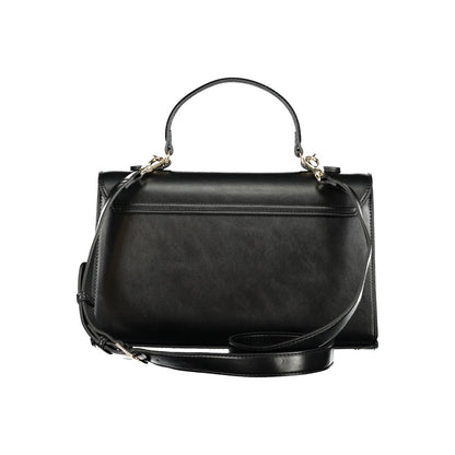 Mario Valentino Black Polyethylene Handbag with adjustable strap and multiple compartments.