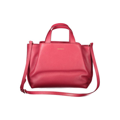 Coccinelle Red Leather Handbag with adjustable strap, two handles, external and internal pockets, and zip closure.