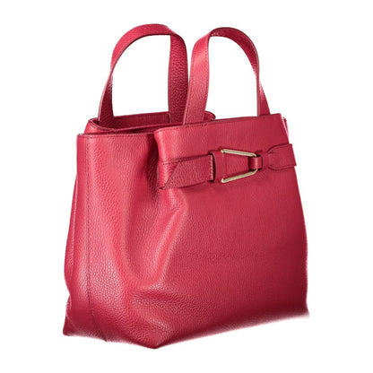 Coccinelle Red Leather Handbag, Malory Bag with two handles, adjustable strap, external pockets, zip closure, and logo.