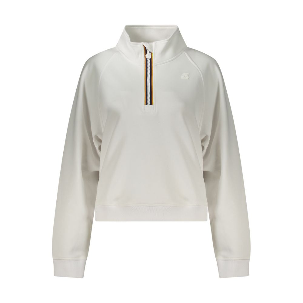 K-WAY White Polyester Women Sweater with half-zip design and contrasting details, featuring the K-WAY logo for style and functionality.