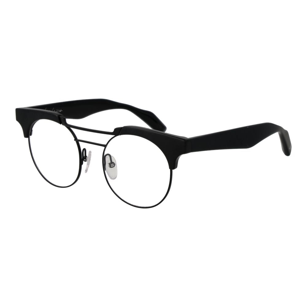 Yohji Yamamoto Black Women Glasses Frame, round plastic full-rim design with demo lenses, 49-19-148 size, shipped with branded soft case.