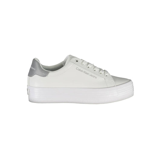 Calvin Klein White Polyester Sneaker with laces, contrasting details, and logo made from 100% recycled polyester sports shoe.