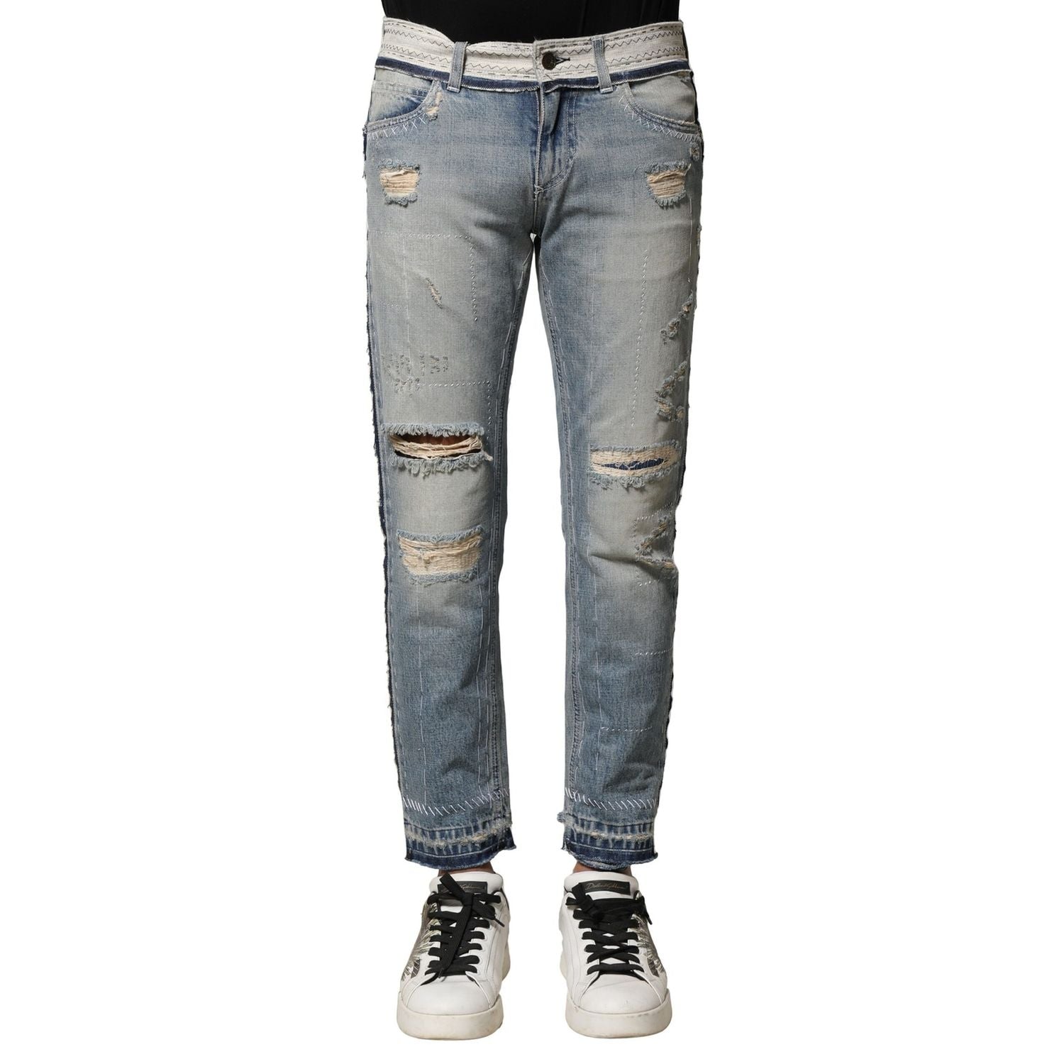 Dolce & Gabbana Light Blue Tattered Straight Men Denim Jeans