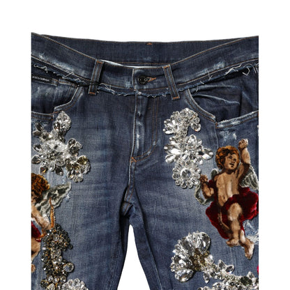 Dolce & Gabbana Blue Cotton Rhinestone Embellish Denim Jeans