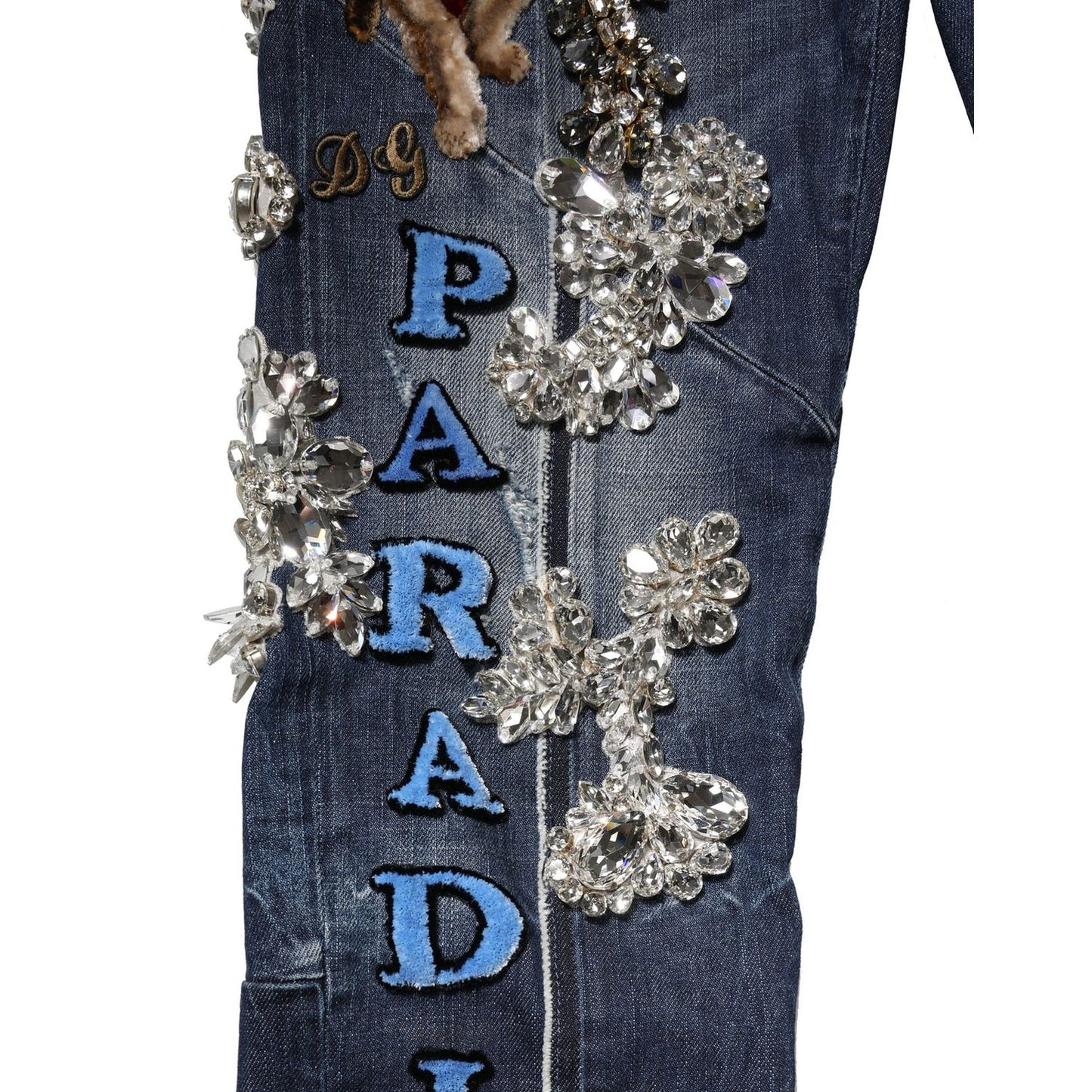 Dolce & Gabbana Blue Cotton Rhinestone Embellish Denim Jeans