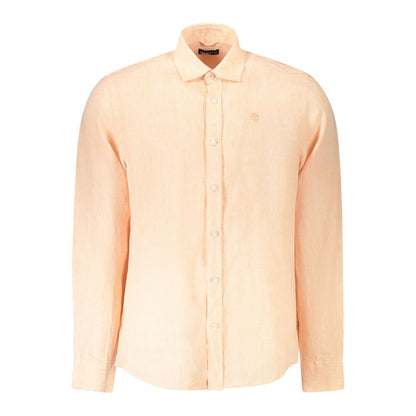 North Sails Pink Linen Shirt with long sleeves, Italian collar, and logo embroidery.