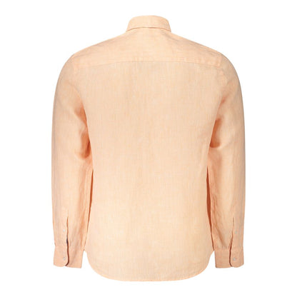 North Sails Pink Linen Shirt with long sleeves, Italian collar, and 1 button cuffs, featuring embroidery and logo, ocean positive design.