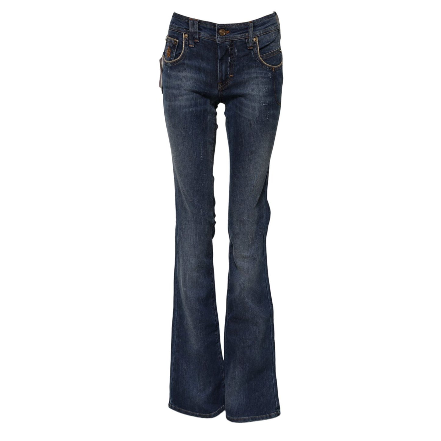 John Galliano Blue Cotton Mid Waist Wide Leg Denim Jeans