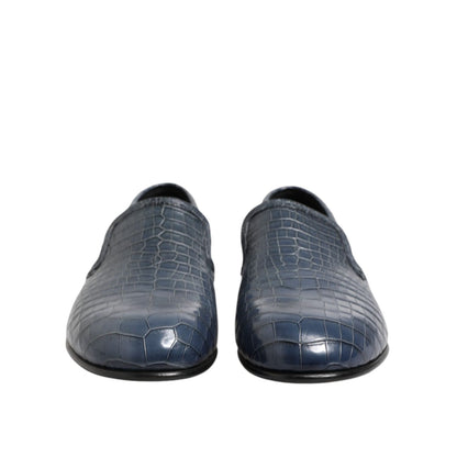 Dolce & Gabbana Blue Exotic Leather Slip On Loafers Men Dress Shoes