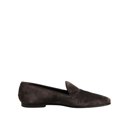 Dolce & Gabbana Brown Velvet Leather Slip On Loafers Shoes