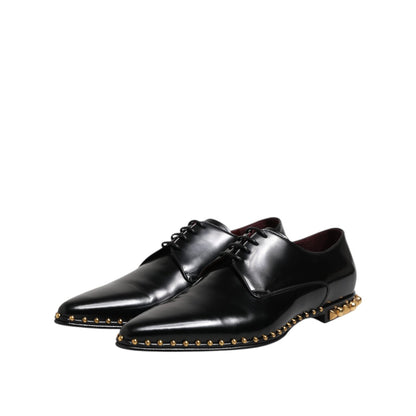 Dolce & Gabbana Black Leather Studded Derby Men Dress Shoes