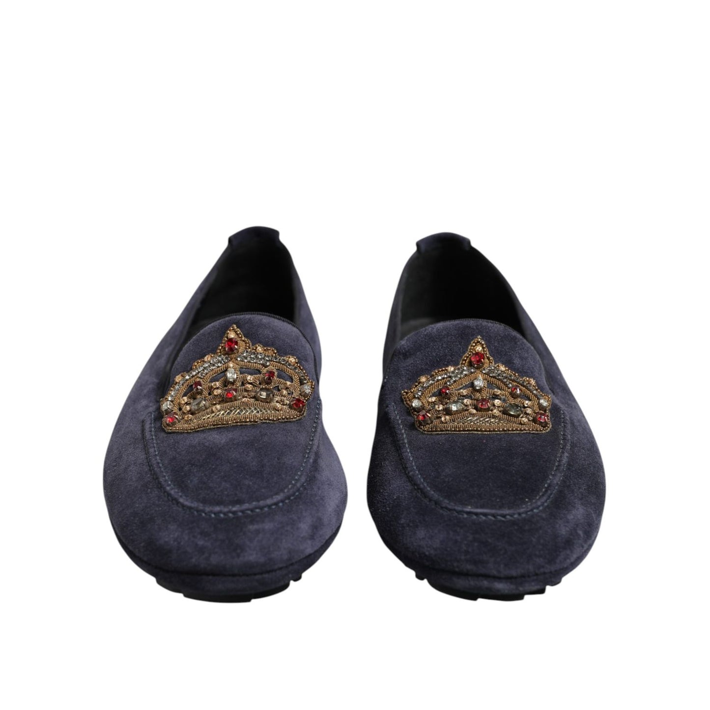 Dolce & Gabbana Blue Suede Crown Crystal Loafers Dress Shoes