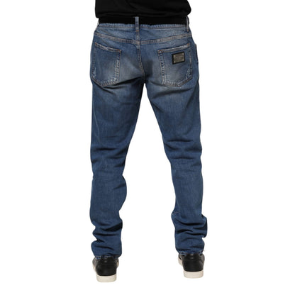 Dolce & Gabbana Blue Washed Cotton Logo Plaque Denim Jeans