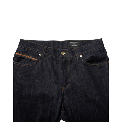 Dolce & Gabbana Dark Blue Cotton Logo Plaque Men Denim Jeans
