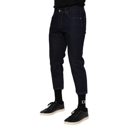 Dolce & Gabbana Dark Blue Cotton Logo Slim Fit Men Denim Jeans