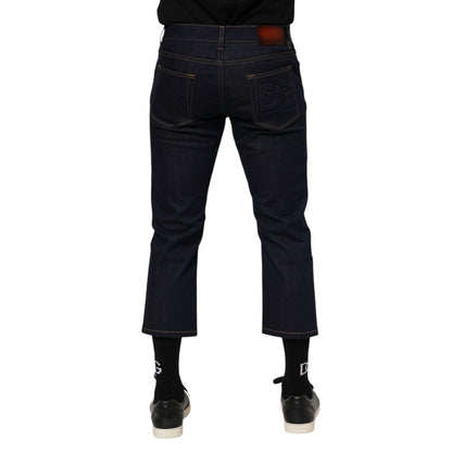 Dolce & Gabbana Dark Blue Cotton Logo Slim Fit Men Denim Jeans