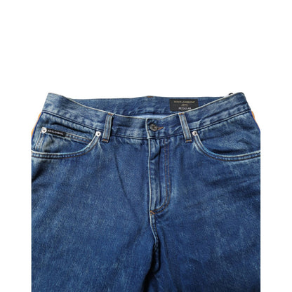 Dolce & Gabbana Blue Cotton Logo Plaque Denim Jeans