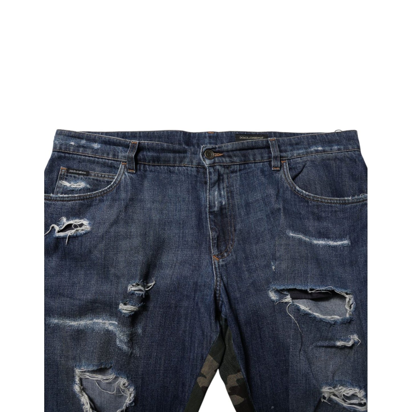 Dolce & Gabbana Blue Cotton Camouflage Denim Jeans