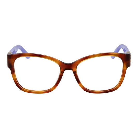 Guess Brown Women Glasses Frame, square acetate, full-rim style, demo plastic lenses, includes branded case for women.