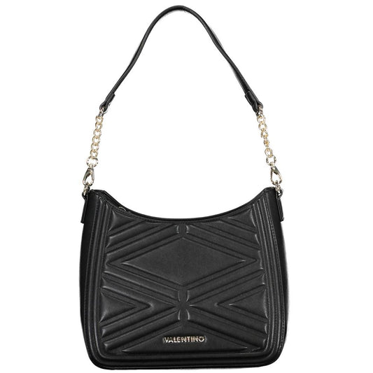 Mario Valentino Black Polyethylene Handbag with shoulder strap and logo detailing, featuring inside pockets and phone holder.