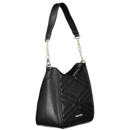 Mario Valentino Black Polyethylene Handbag with adjustable strap and zip closure, featuring an inside pocket and phone holder spaces.