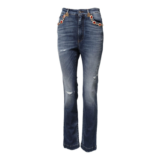 Dolce & Gabbana Blue Rhinestone Embellished Denim Jeans