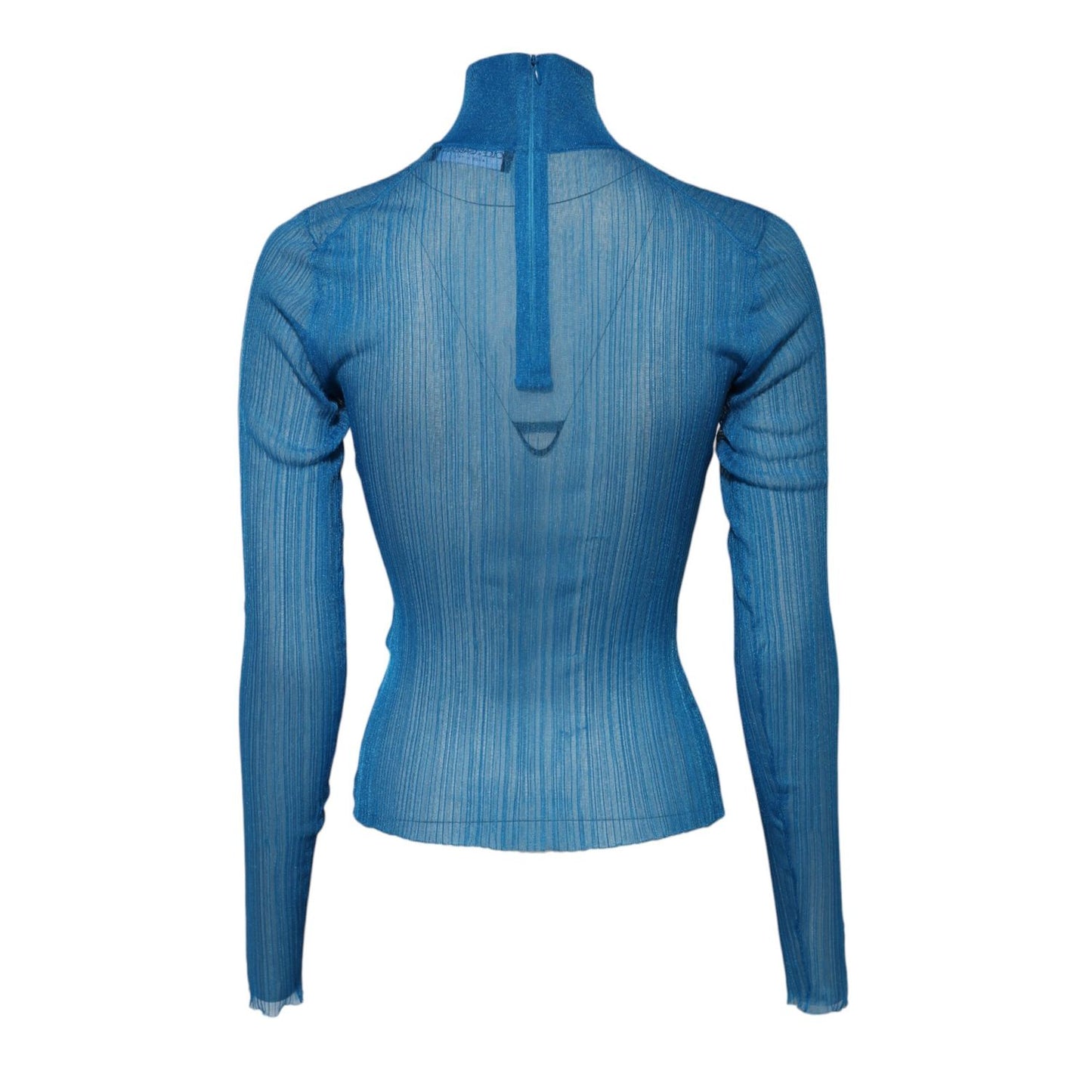 Dolce & Gabbana Blue See Through Turtleneck Long Sleeves Top